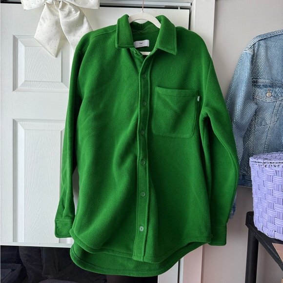 TNA Jackets & Blazers - Size Large | TNA | Green Button-Up Fleece Shirt